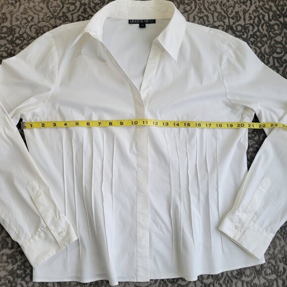 Lafayette 148 NY White Button Up Shirt Womens Stretch Cotton Pleated Size 14 - Picture 11 of 11